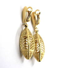 Load image into Gallery viewer, 18k yellow gold long 42mm earrings finely worked 3d oval striped lantern
