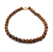 Load image into Gallery viewer, 18k yellow gold necklace 16&quot; with 10mm brown agate faceted beads spheres balls
