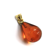 Colgante de oro amarillo de 18k con gota natural de ámbar naranja de 19x13mm