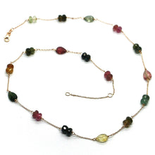 Load image into Gallery viewer, 18K ROSE GOLD LONG NECKLACE ROLO CHAIN DROPS, DOUBLE DISC TOURMALINE 39.4&quot; 100cm
