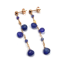 Load image into Gallery viewer, 18k rose gold 6cm 2.36&quot; long earrings with natural blue 7mm tanzanite drops
