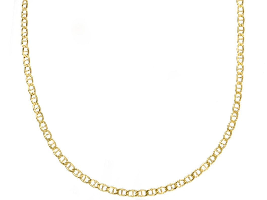 18K YELLOW GOLD CHAIN FLAT BOAT MARINER OVAL NAUTICAL THIN LINK 2mm, 40 cm, 16