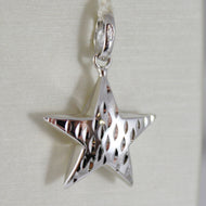 COLGANTE DE ESTRELLA REDONDA DE ORO BLANCO DE 18 QUILATES DE 26 MM, TRABAJADO Y LISO, HECHO EN ITALIA