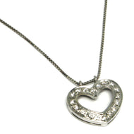 COLLAR DE ORO BLANCO MACIZO DE 18 QUILATES CON DIAMANTES EN FORMA DE CORAZÓN, DIAMANTE