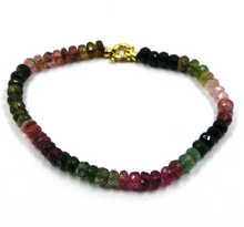 Load image into Gallery viewer, 18k yellow gold bracelet 7.9&quot;, multicolor natural tourmaline faceted 5mm ovals
