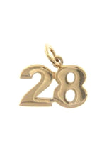 Load image into Gallery viewer, 18K YELLOW GOLD NUMBER 28 TWENTY EIGHT PENDANT CHARM 0.7 INCHES 17 MM MADE ITALY
