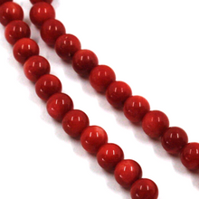 Load image into Gallery viewer, 18k yellow gold necklace 24&quot; with 5mm red bamboo coral round beads spheres balls
