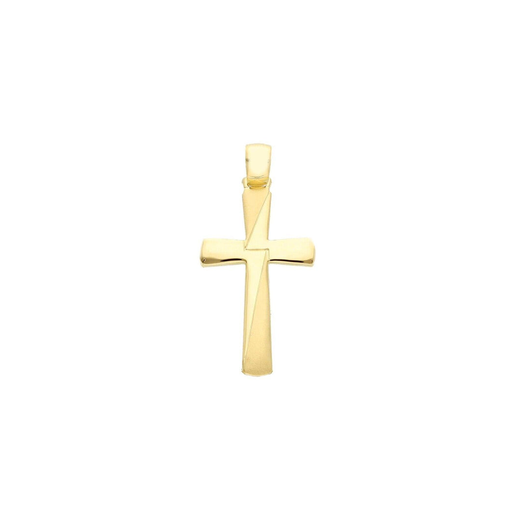 Solid 18k yellow gold flat cross luster and satin made in Italy