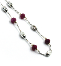 Load image into Gallery viewer, 18k white gold necklace alternate 4mm red ruby &amp; 3mm faceted white ovals, 20&quot;
