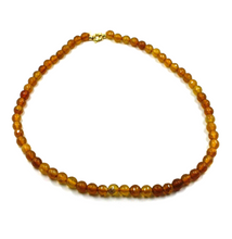 Load image into Gallery viewer, 18k yellow gold necklace 16&quot;, brown jade round faceted 6mm beads spheres balls
