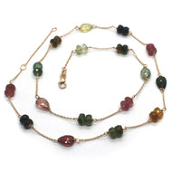 18K ROSE GOLD LONG NECKLACE ROLO DROPS, DOUBLE DISC TOURMALINE 39.4