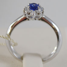 Load image into Gallery viewer, 18K WHITE GOLD FLOWER RING, DIAMOND &amp; OVAL BLUE SAPPHIRE, 0.65
