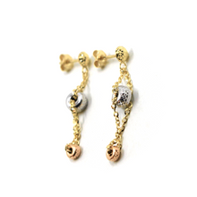 Load image into Gallery viewer, 18k yellow white rose gold long 36mm earrings with worked alternate circles
