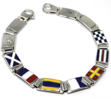 Load image into Gallery viewer, SOLID 18K WHITE GOLD BRACELET BIG ENAMEL NAUTICAL 8mm FLAGS, 8.5&quot;, MADE IN ITALY
