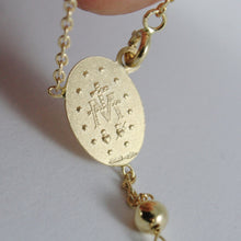 Load image into Gallery viewer, 18K YELLOW GOLD ROSARY NECKLACE MIRACULOUS MARY MEDAL &amp; JESUS CROSS ITALY MADE
