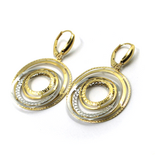 Load image into Gallery viewer, 18k yellow white gold long 45mm earrings with finely worked multi wires discs
