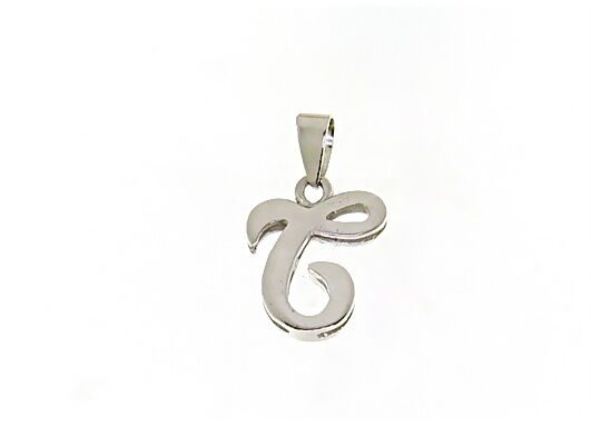 18K WHITE GOLD LUSTER PENDANT WITH INITIAL T LETTER  T MADE IN ITALY 0.71 INCHES