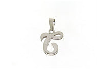 18K WHITE GOLD LUSTER PENDANT WITH INITIAL T LETTER  T MADE IN ITALY 0.71 INCHES