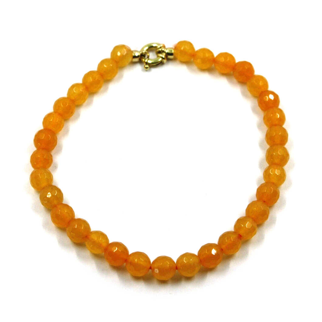 Pulsera de oro amarillo de 18 quilates de 18,1 cm con esferas de jade naranja facetadas de 6 mm.