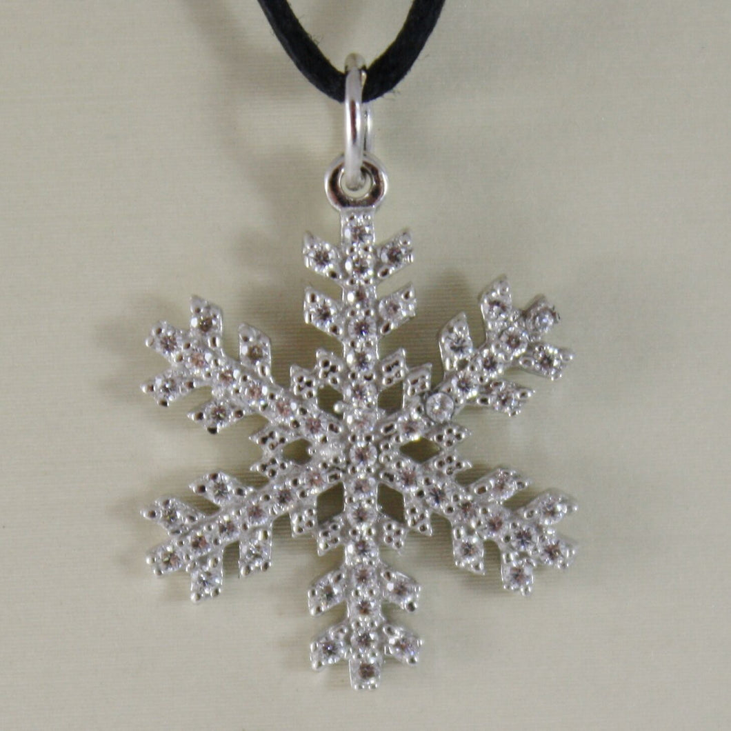 18K WHITE GOLD SNOWFLAKE PENDANT 25 MM, 0.98 INCHES, ZIRCONIA