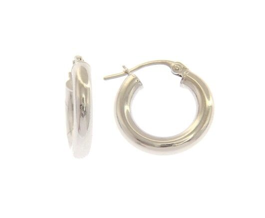 18K WHITE GOLD ROUND CIRCLE EARRINGS DIAMETER 10 MM, WIDTH 3 MM, MADE IN ITALY