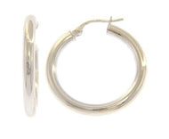 18K WHITE GOLD ROUND CIRCLE EARRINGS DIAMETER 20 MM, WIDTH 3 MM, MADE IN ITALY