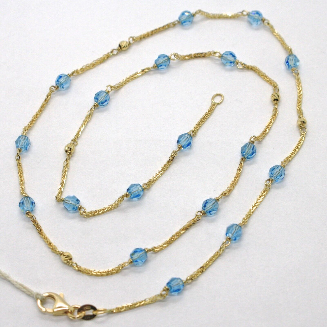 18K YELLOW GOLD NECKLACE EAR SQUARE ALTERNATE WITH FACETED BLUE BALLS 4 MM