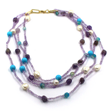 Load image into Gallery viewer, 18k yellow gold 18&quot; multi wires necklace with amethyst, pearls, turquoise paste
