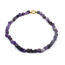 Load image into Gallery viewer, 18k yellow gold necklace 15&quot; with 8mm natural purple amethyst nuggets
