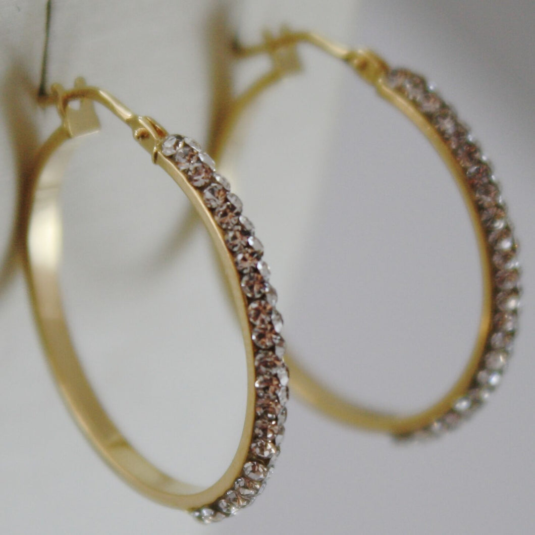SOLID 18K YELLOW GOLD CIRCLE HOOP EARRINGS WITH ZIRCONIA LUMINOUS