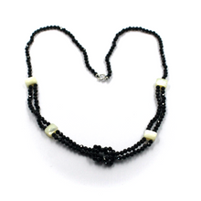 Load image into Gallery viewer, 18k white gold 17&quot; multi wires knot necklace with black spinel, mother of pearl
