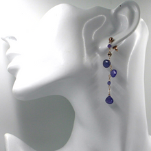 Load image into Gallery viewer, 18k rose gold 6cm 2.36&quot; long earrings with natural blue 7mm tanzanite drops
