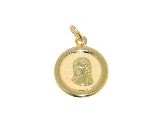 SOLID 18K YELLOW GOLD MEDAL PENDANT,VIRGIN MARY MADONNA, LENGTH 1,06 IN