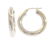 18K WHITE GOLD ROUND CIRCLE EARRINGS DIAMETER 15 MM, WIDTH 4 MM, MADE IN ITALY