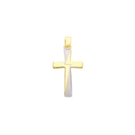 18k yellow and white gold flat cross luster and satin made in Italy