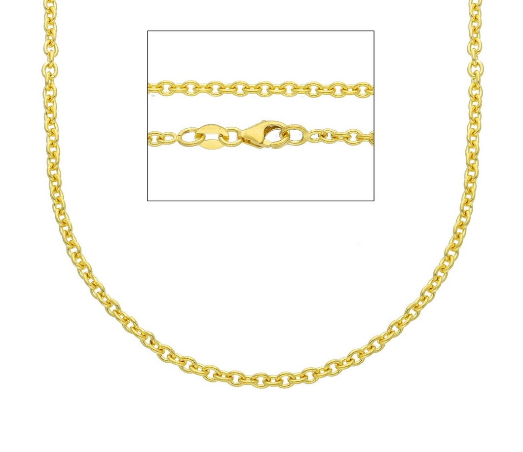 Solid 18k yellow gold rolo circles thin 2mm chain, 16 inches, lobster clasp