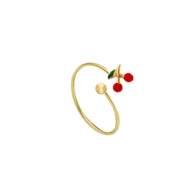 Anillo niña oro amarillo 18k con esmalte pequeño cereza roja de 5mm 