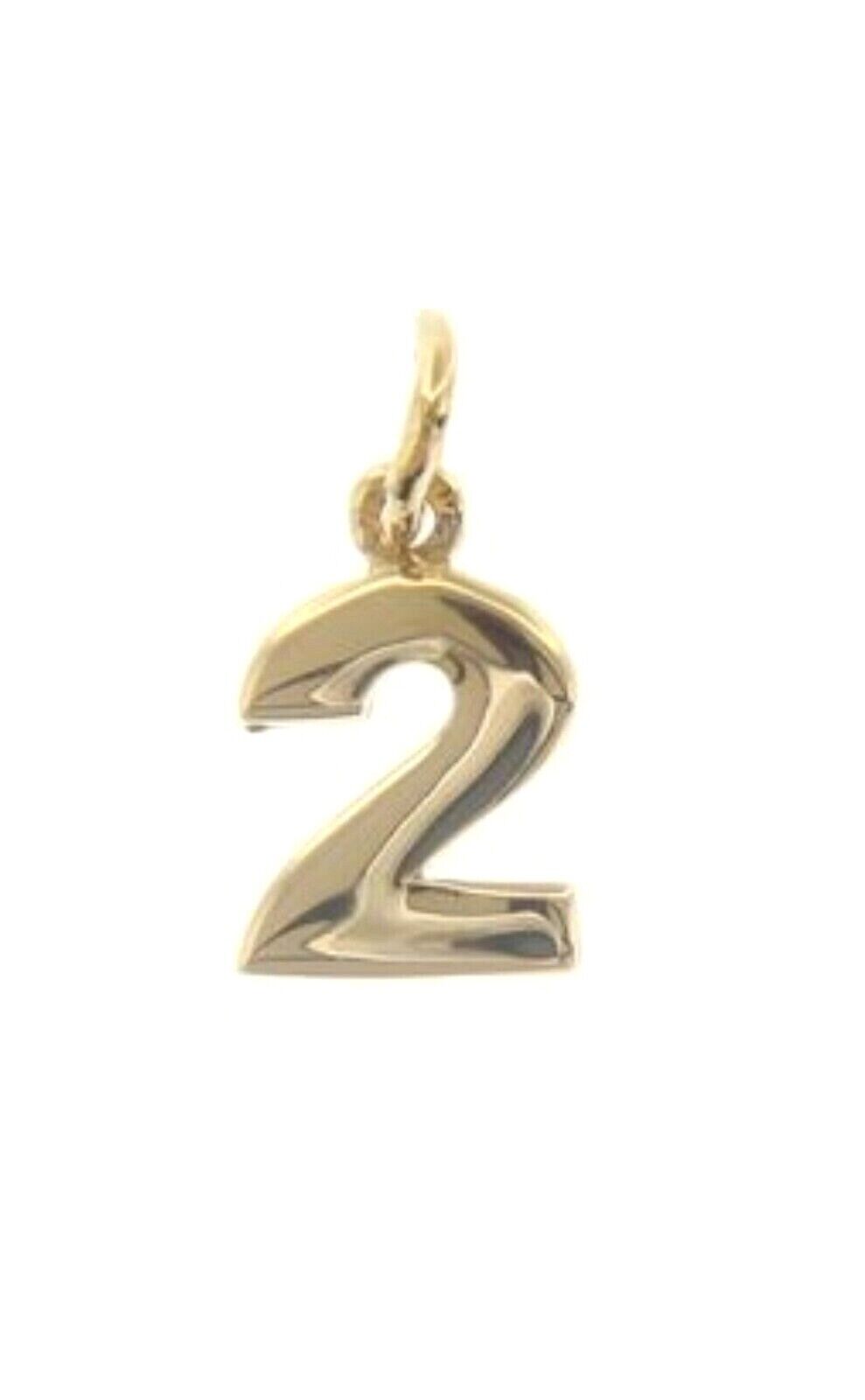 18K YELLOW GOLD NUMBER 2 TWO PENDANT CHARM, 0.7 INCHES, 1.7 CM, MADE IN ITALY