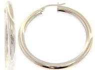 18K WHITE GOLD ROUND CIRCLE HOOP EARRINGS DIAMETER 30 MM x 4 MM, MADE IN ITALY