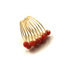 Load image into Gallery viewer, 18K YELLOW GOLD BAND RING, ELASTIC WORKED MULTI WIRES, SNAKE SPIRAL RED CORAL
