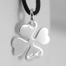 Load image into Gallery viewer, 18K WHITE GOLD PENDANT CHARM 18 MM, FLAT LUCKY FOUR LEAF CLOVER, MADE IN ITALY
