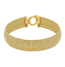 Load image into Gallery viewer, 18k yellow gold multi-strand 6 spiga wheat wires braided bracelet 13mm wide 7.5&quot;
