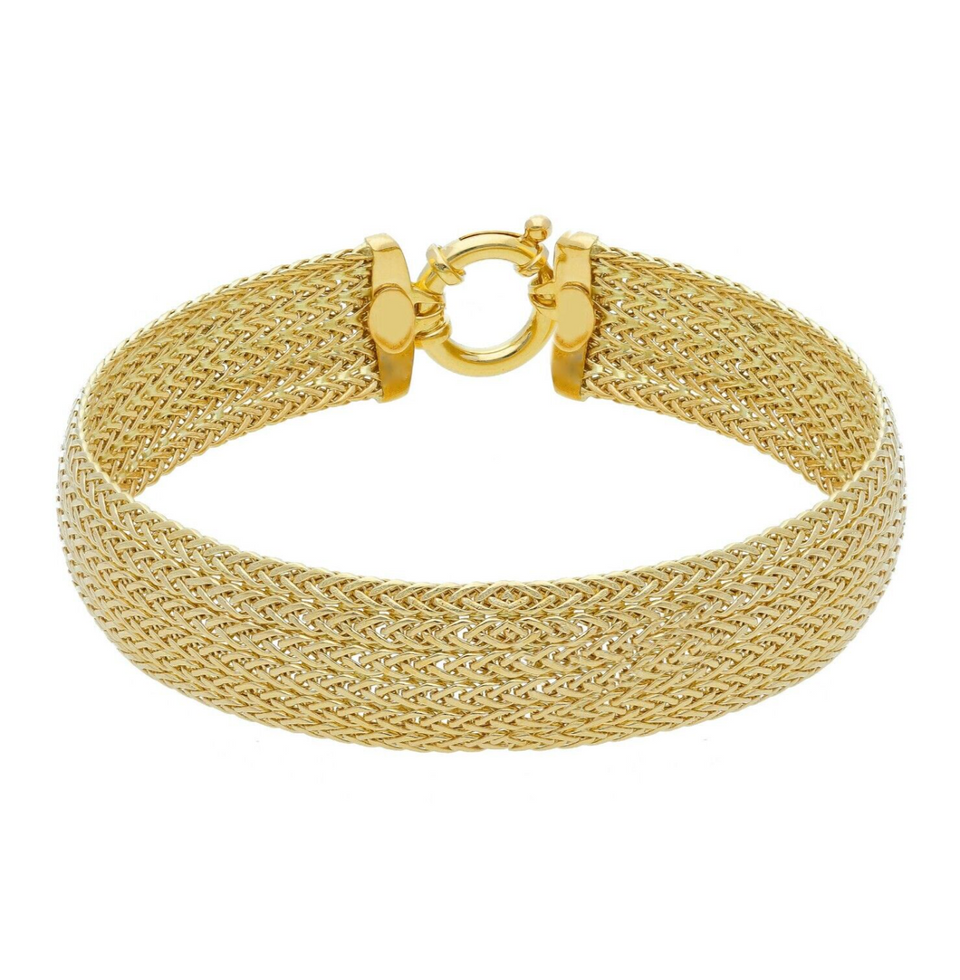 18k yellow gold multi-strand 6 spiga wheat wires braided bracelet 13mm wide 7.5