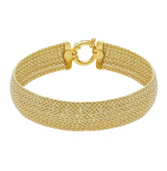 18k yellow gold multi-strand 6 spiga wheat wires braided bracelet 13mm wide 7.5
