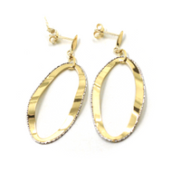 18k yellow white gold long 53mm earrings with worked ondulate big ovals