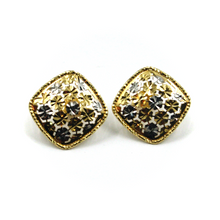 Load image into Gallery viewer, 18k yellow white gold stud 15mm square earrings with finely worked frame
