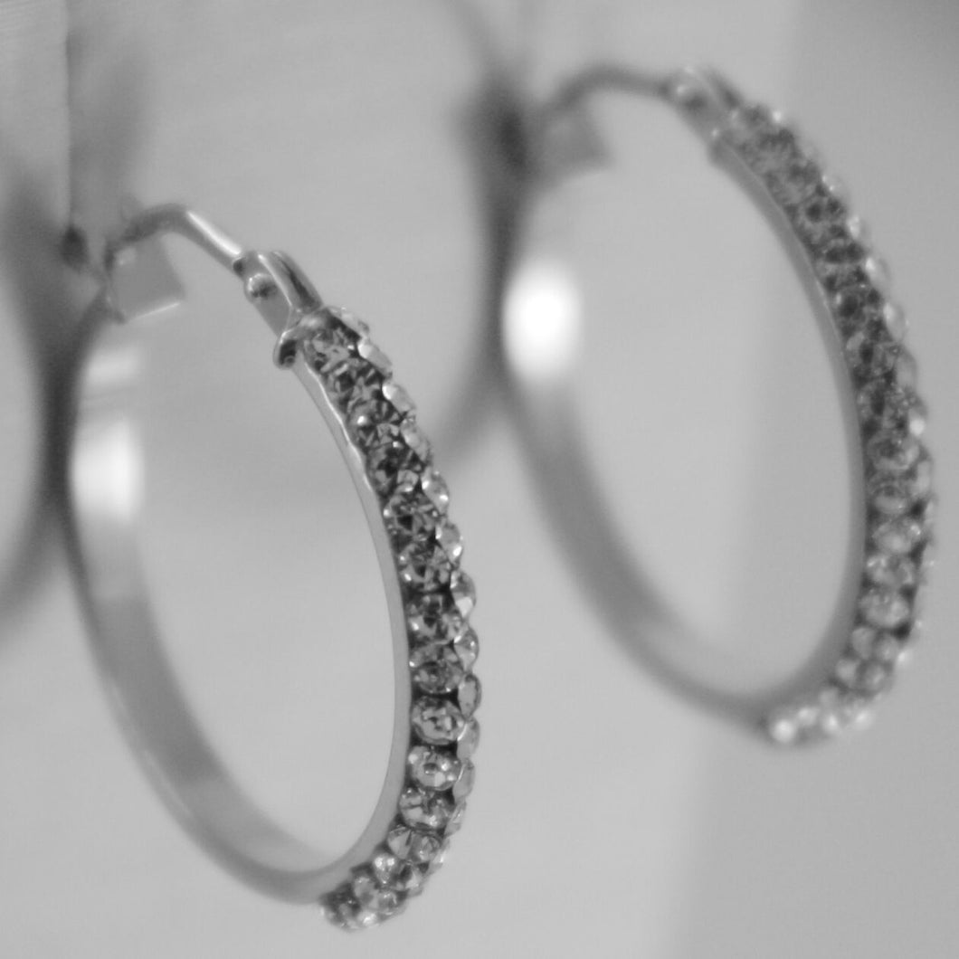 18K WHITE GOLD CIRCLE HOOPS EARRINGS WITH ZIRCONIA BRIGHT