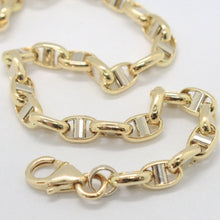 Load image into Gallery viewer, 18K YELLOW WHITE GOLD 3.5 MM OVAL NAVY MARINER BRACELET 7.50 IN 19 CM ITALY MADE
