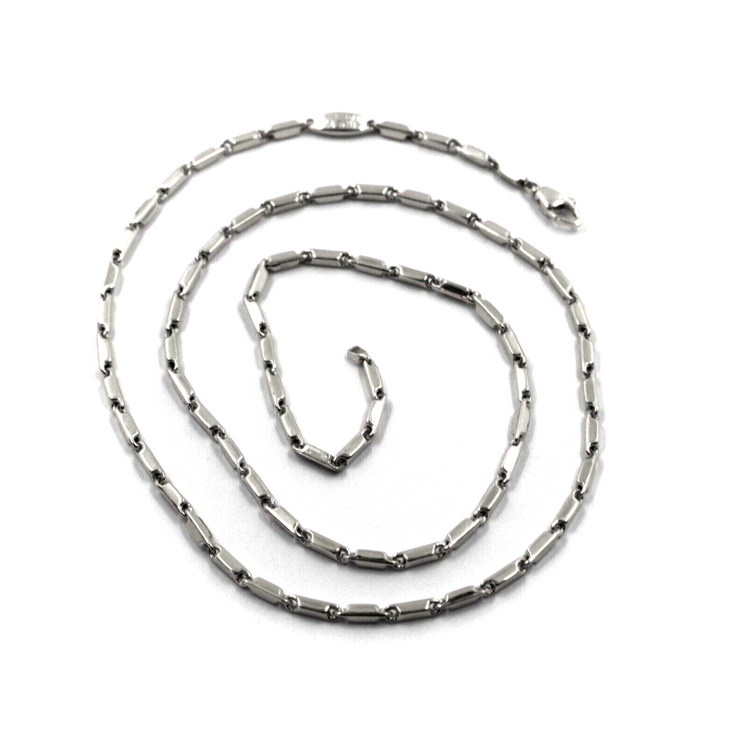 18k white gold chain oval triangular 2.2x7mm rounded tubes links, 50cm 20