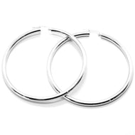 18K WHITE GOLD ROUND CIRCLE EARRINGS DIAMETER 70 MM, WIDTH 3 MM, MADE IN ITALY